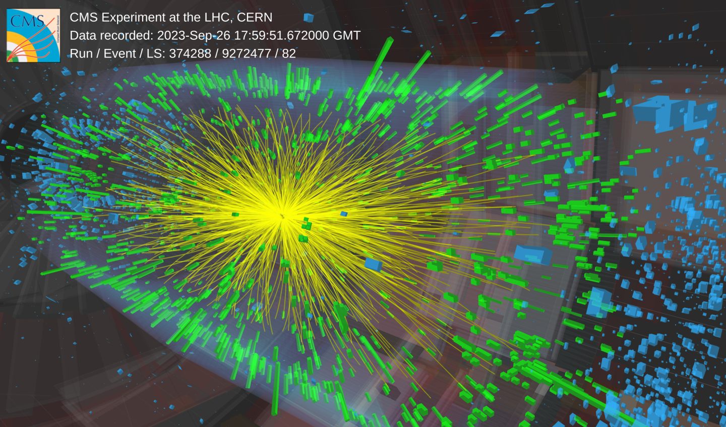 A 5.36 TeV PbPb collision detected by CMS.